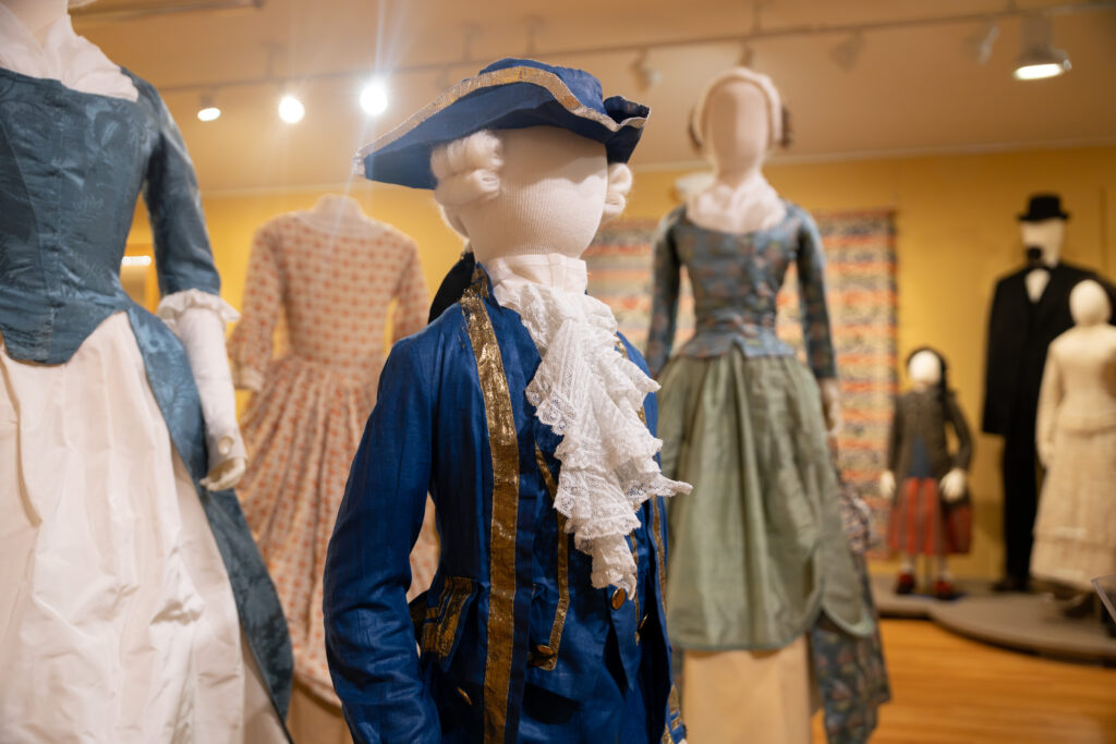 Grand opening of 250th Anniversary exhibit at the Fashion Archives; Colonial costume