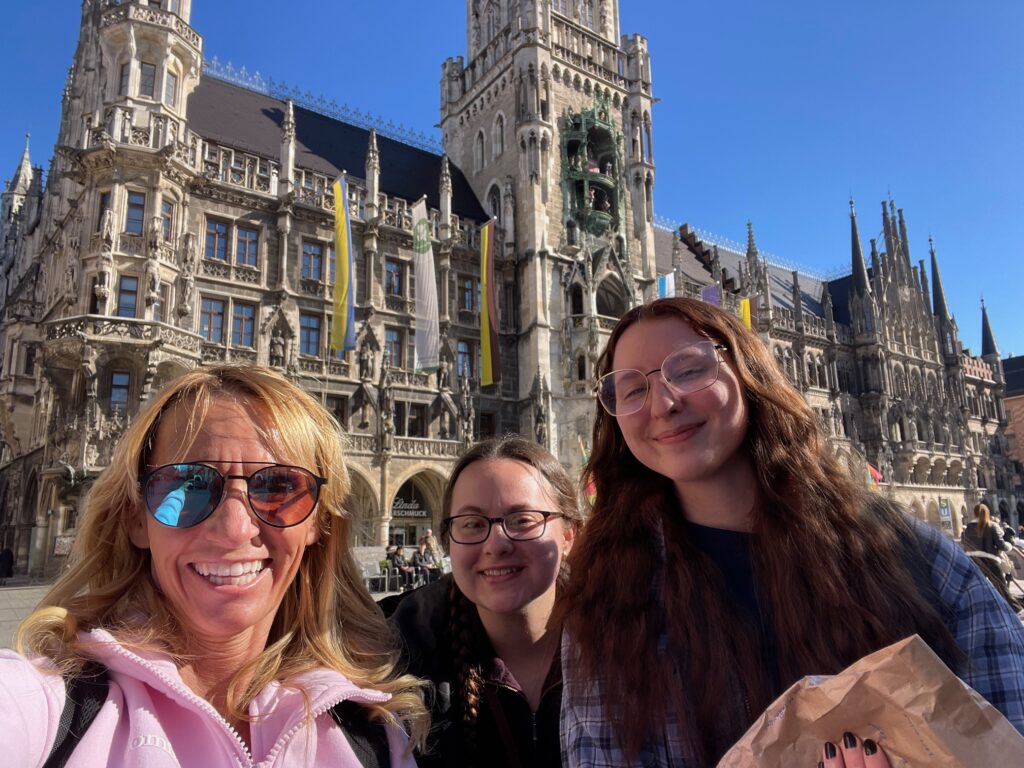 Drs. Feeney & Wildermuth lead travel abroad journey across Europe; Marienplatz in Munich, in front of the Neues Rathaus (New Town Hall)
